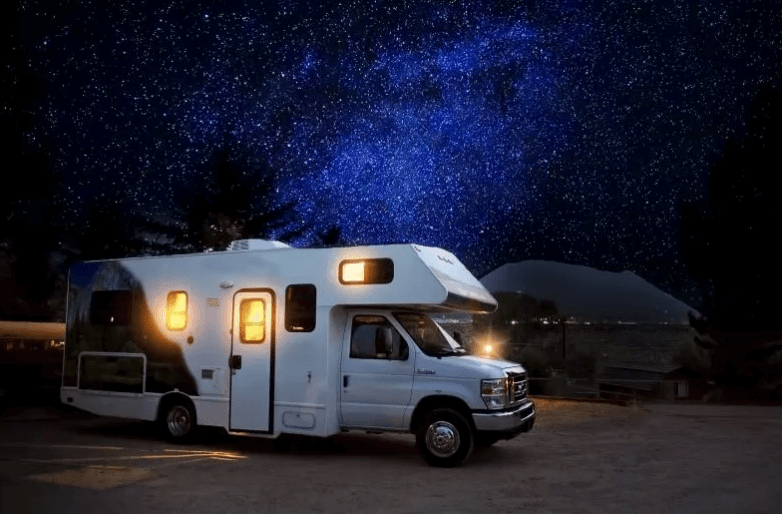 caravan under stars at night